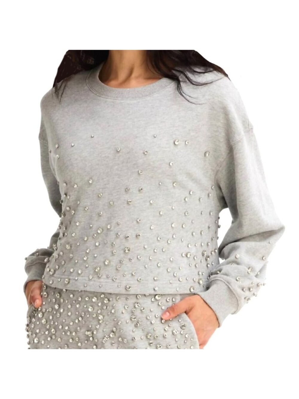 Allison New York Rhinestone Cropped Pullover Heather Gray Size Extra Small New